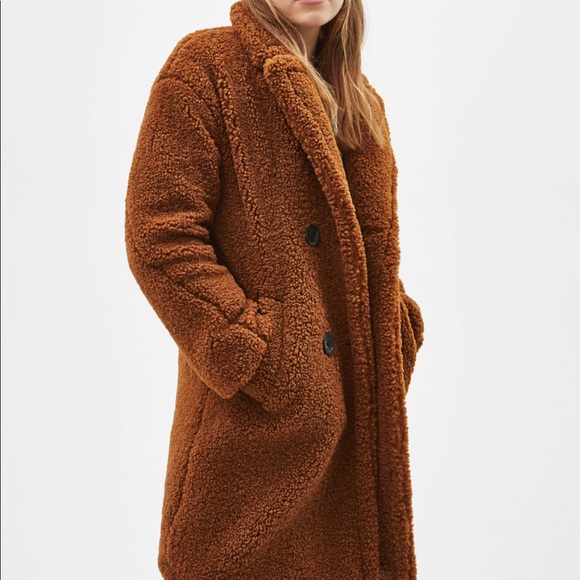 Bershka Zara Womens Teddy Coat Brown Shearling new - Picture 8 of 8